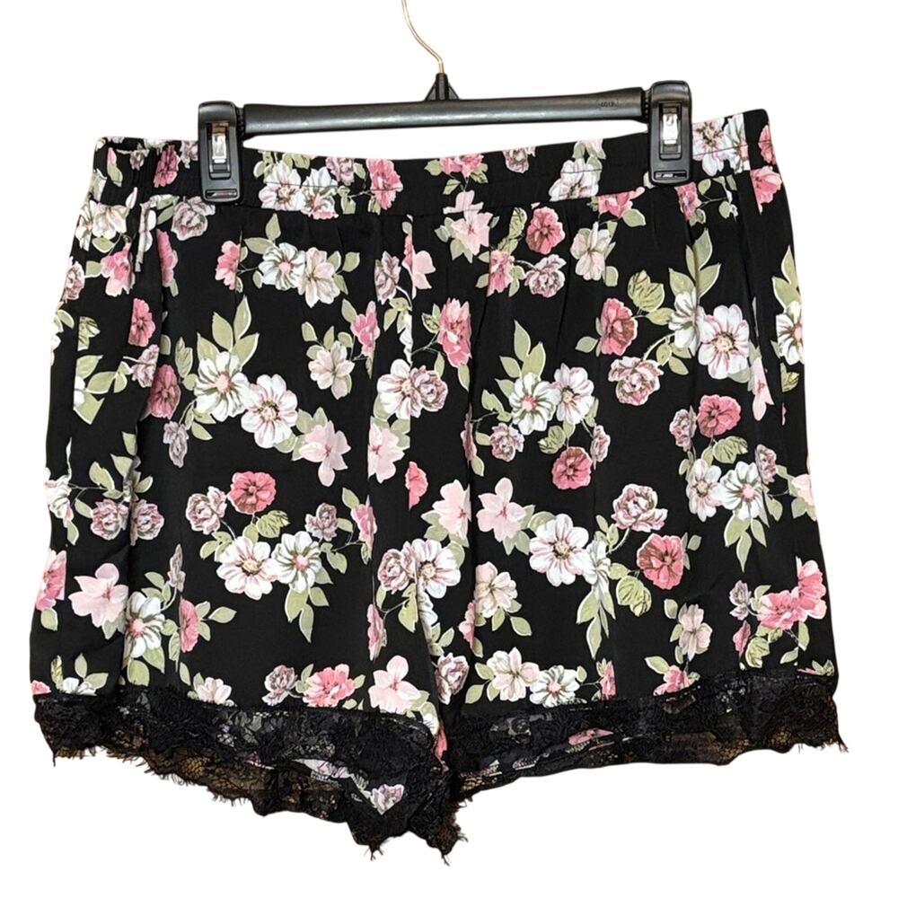 Agnes Orinda Floral Satin Lounge Shorts Lace Trim Pajama Shorts 1X